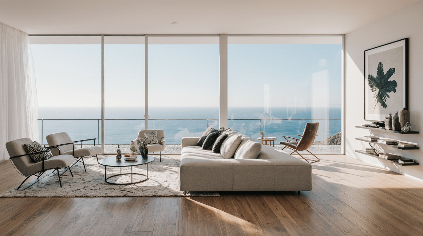 Malibu living room with panoramic ocean view
