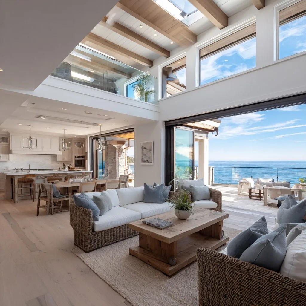 Open kitchen and living area with ocean view