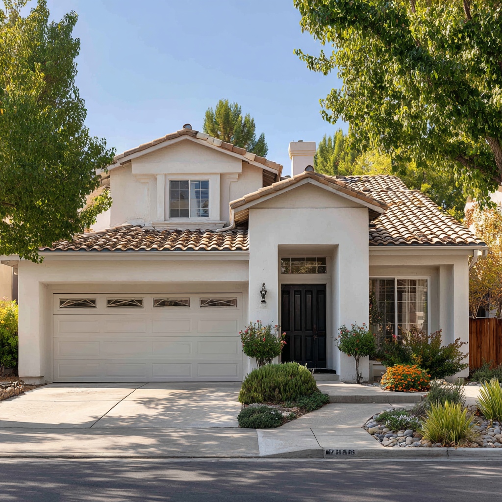 Spanish-tile roof home exterior with landscaping