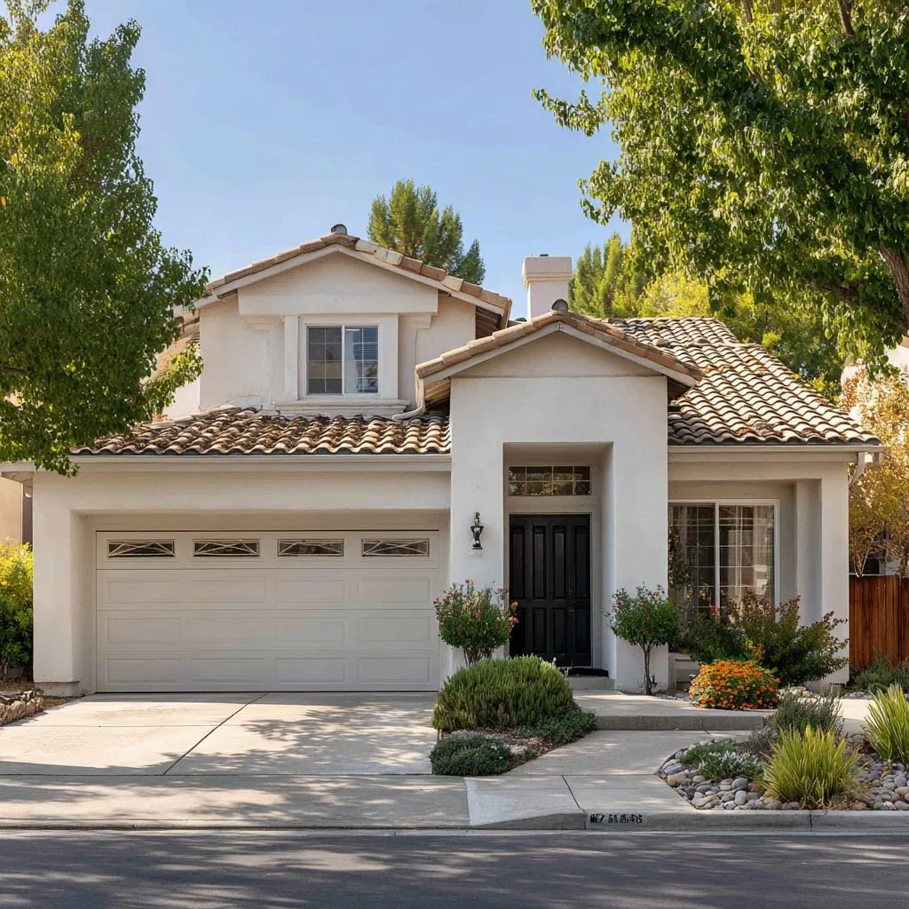 Spanish-tile roof home exterior with landscaping